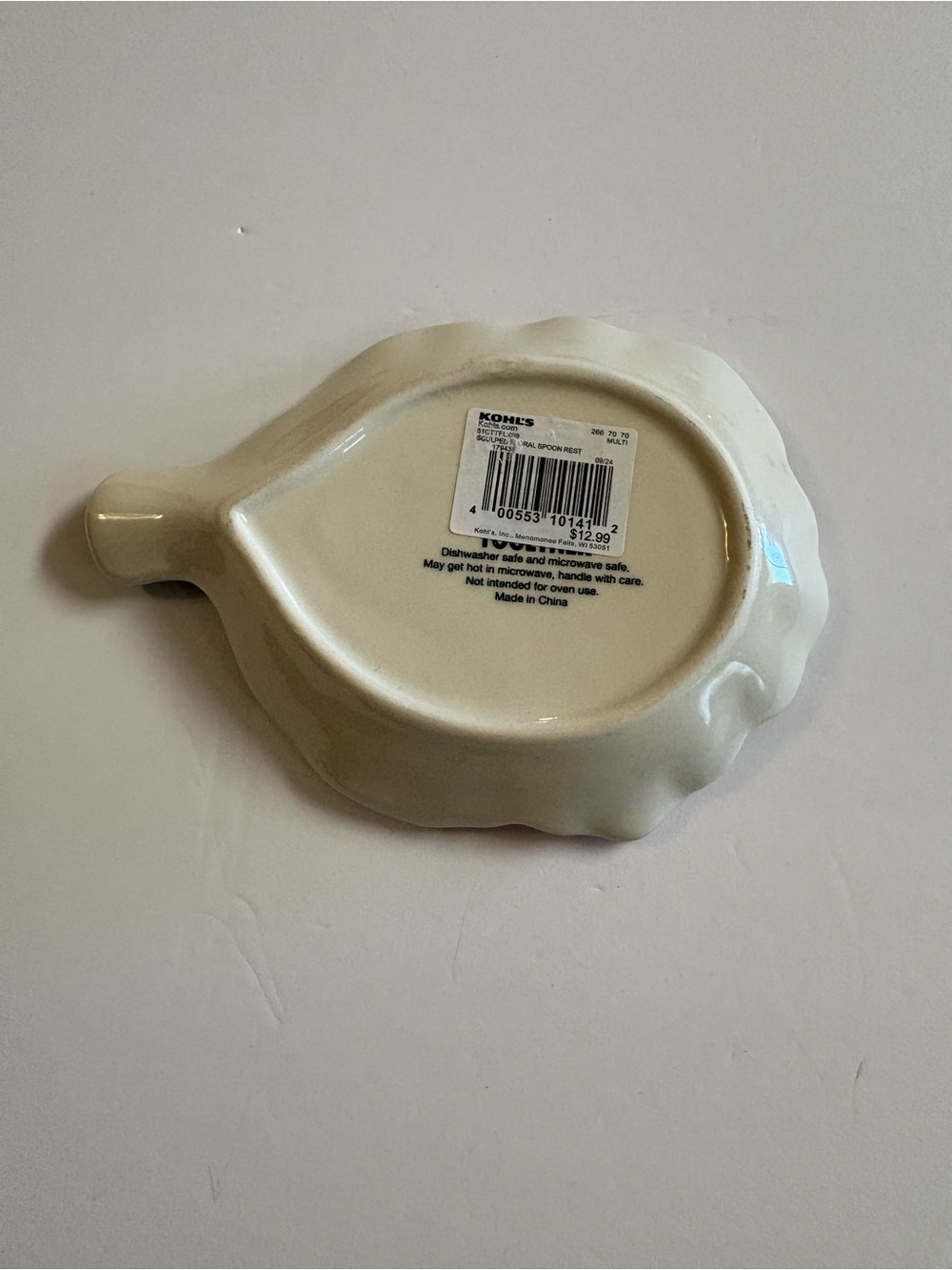 Unbranded Hand Painted Spoon Rest Flower Dish - Green, Yellow, Peach - Picture 3 of 6